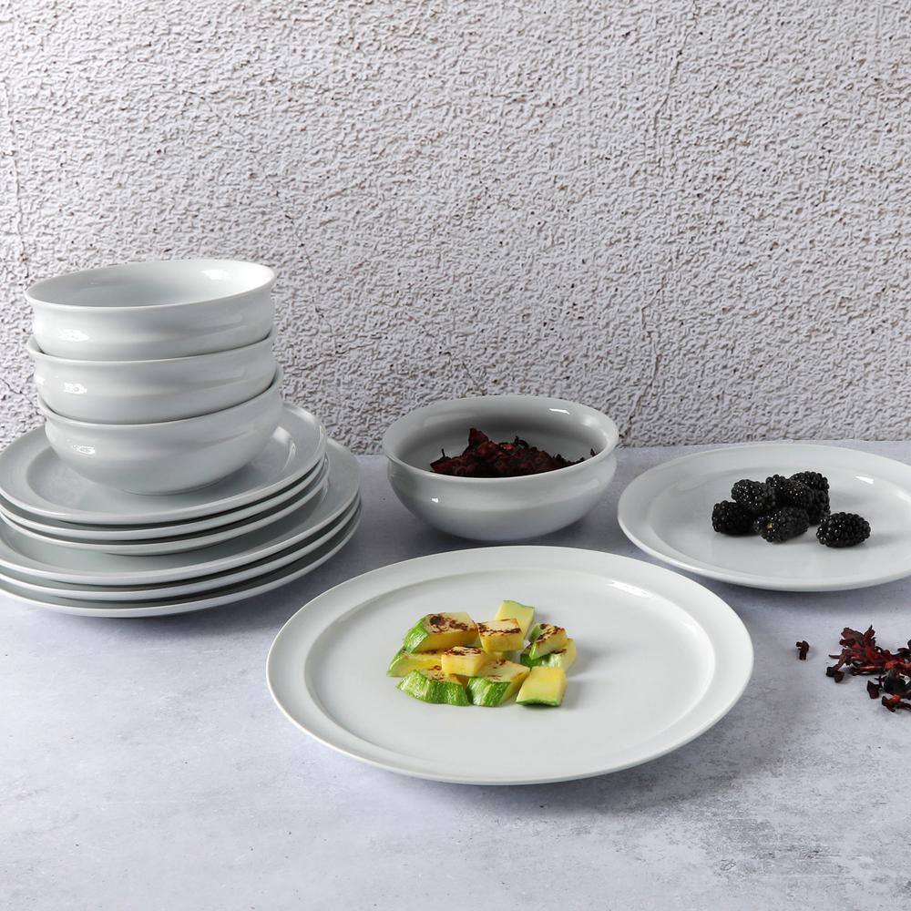 Martha Stewart Living 12-Piece Rim Pattern White Porcelain Dinnerware Set (Service for 4) 127363.12R