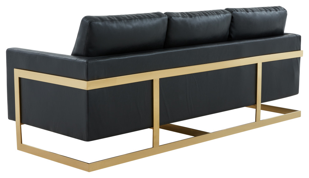 LeisureMod Lincoln Modern Leather Sofa With Gold Frame   Contemporary   Sofas   by LeisureMod  Houzz