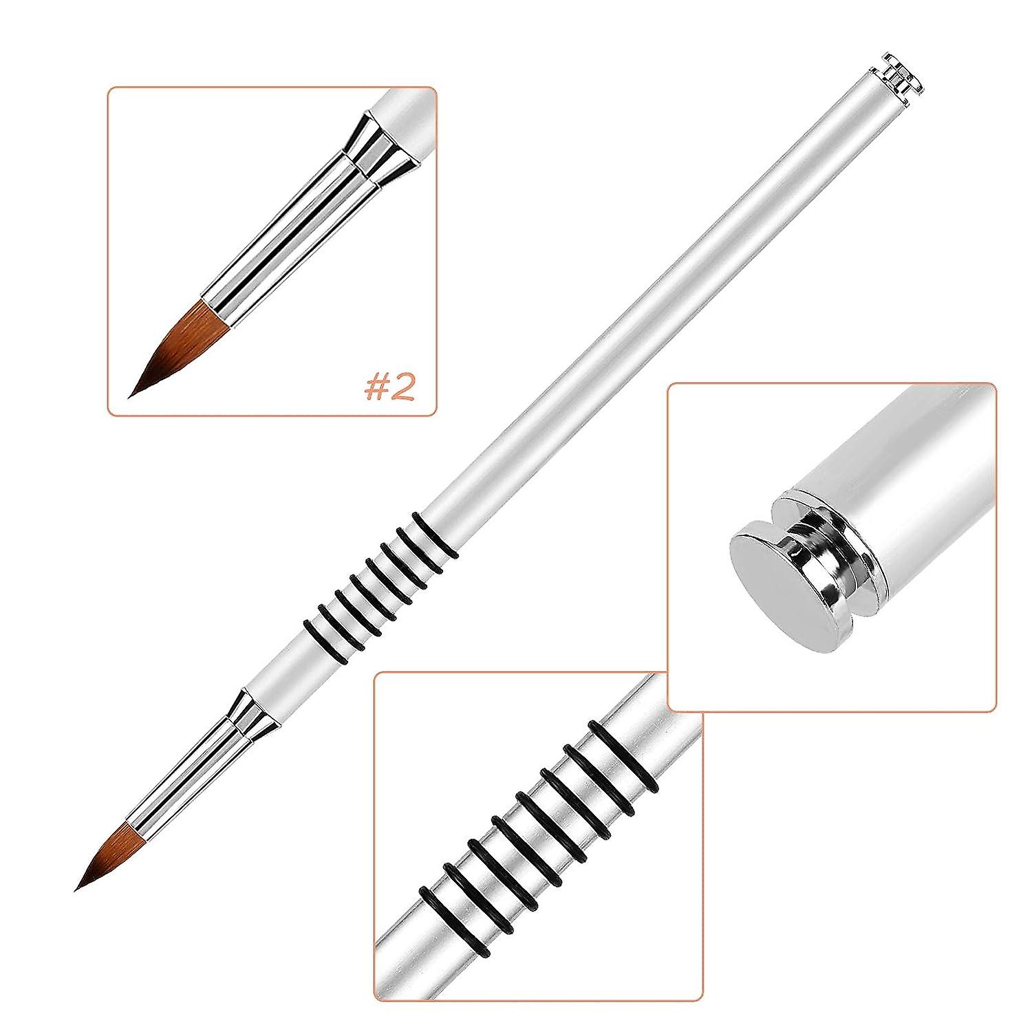 3d Nail Art Brush For Acrylic Powder， Kolinsky Acrylic Nail Brush， Silver Metal With Non-slip Handle (size # 2)