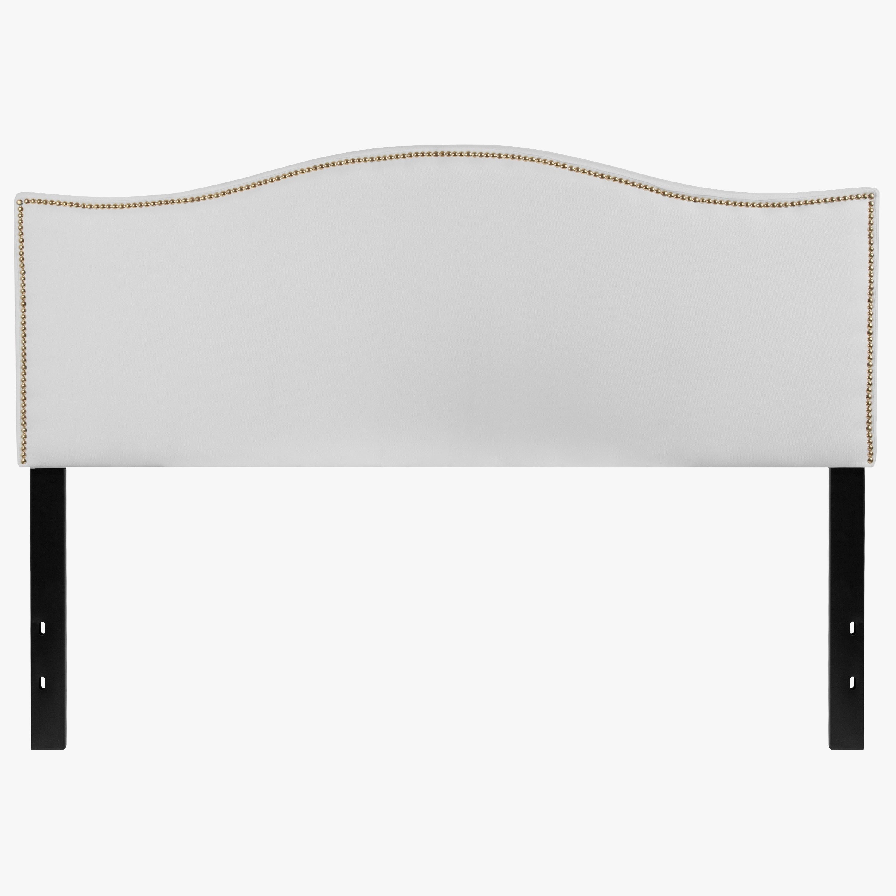 Regal Queen Size White Fabric Headboard with Nailhead Trim - - 20166687