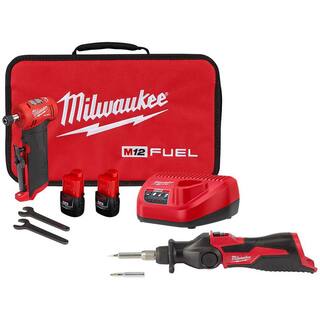 MW M12 FUEL 12-Volt Lithium-Ion 14 in. Cordless Right Angle Die Grinder Kit with M12 Soldering Iron 2485-22-2488-20