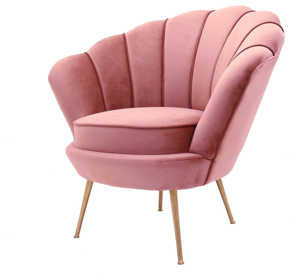 Liv Dusty Rose Velvet Scalloped Chair   Midcentury   Accent Chests And Cabinets   by Lighting Boutique  Houzz