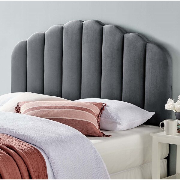 Burney Scalloped Charcoal Velvet Upholstered Full/Queen Size Headboard - - 31684731