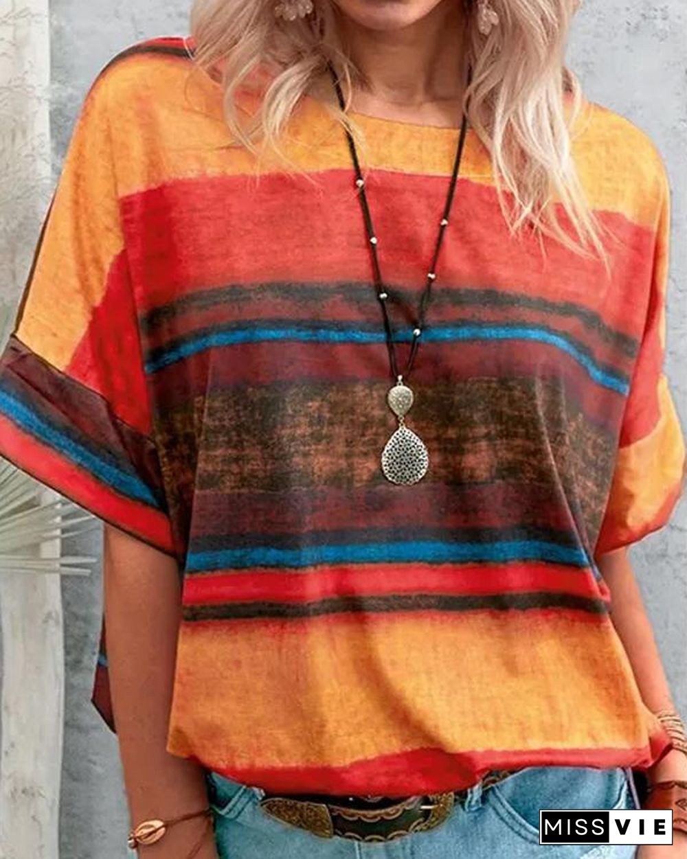 Contrast Watercolor Striped T-shirt