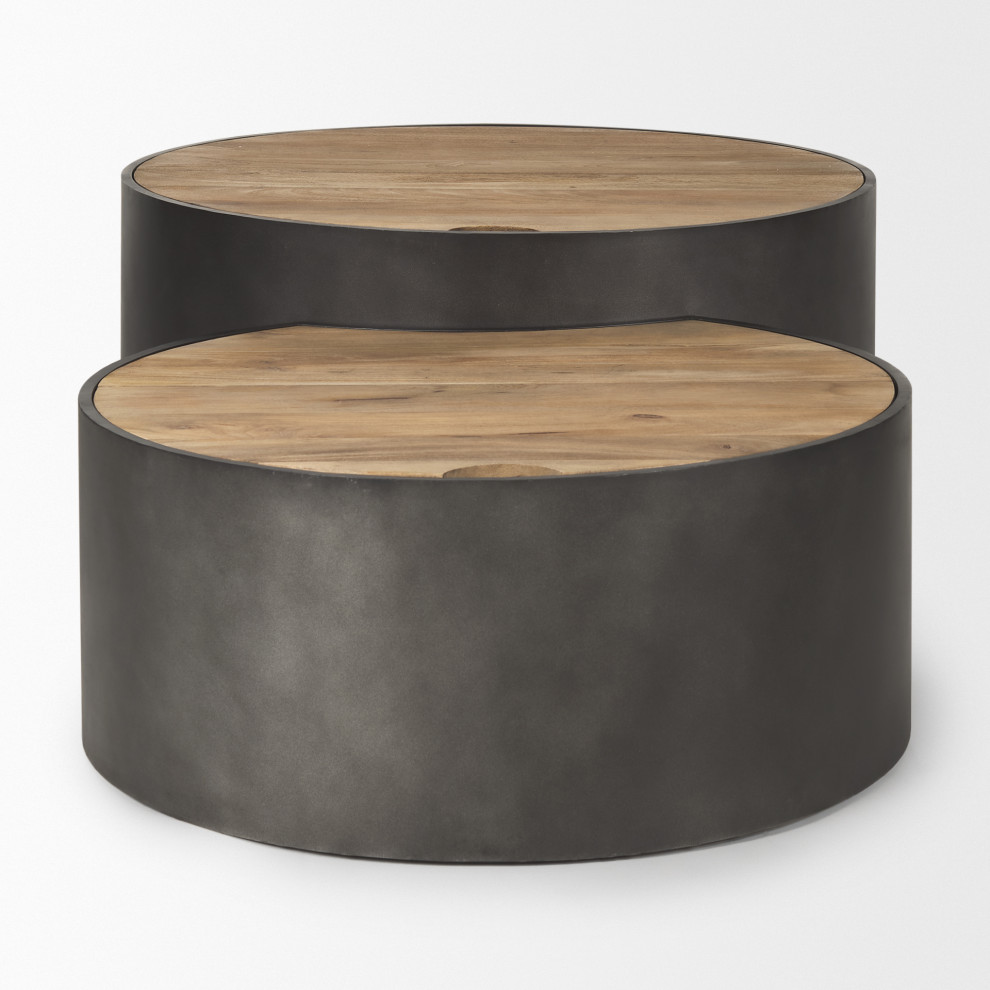 Eclipse Gray Metal Base With Brown Solid Wood Top Round Nested Coffee Tables   Modern   Coffee Tables   by Mercana  Houzz