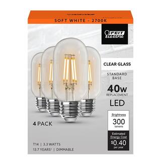 Feit Electric 40-Watt Equivalent T14 Dimmable Straight Filament Clear Glass Vintage Edison LED Light Bulb Soft White (4-Pack) T1440927CAHDRP4