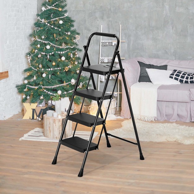 Costway Folding Step Ladder Portable 4 Step Ladder With Safety Handrails amp Anti slip Pedals