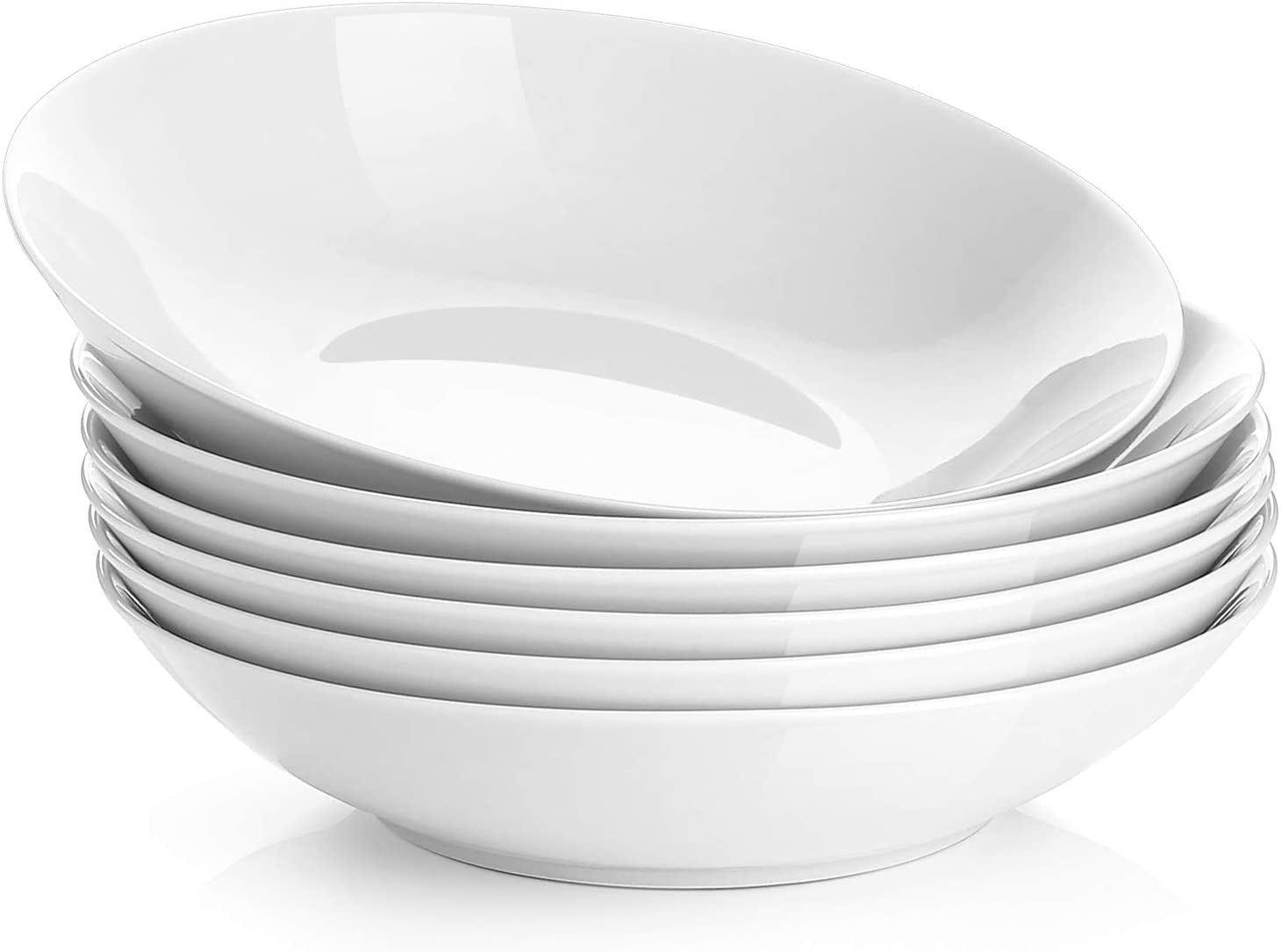 Y YHY 8inch Pasta Bowl Set of 6， 22 oz Large Ceramic Salad Bowl， Shallow and White Bowls for Serving