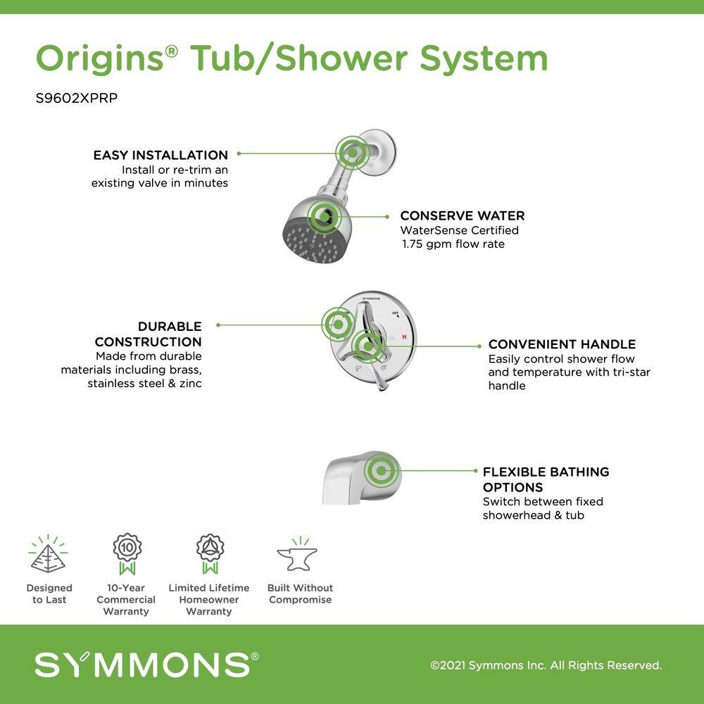 Symmons Origins Single-Handle 1-Spray Tub and Shower Faucet with EasyService Stops in Chrome (Valve Included) S9602XPRP