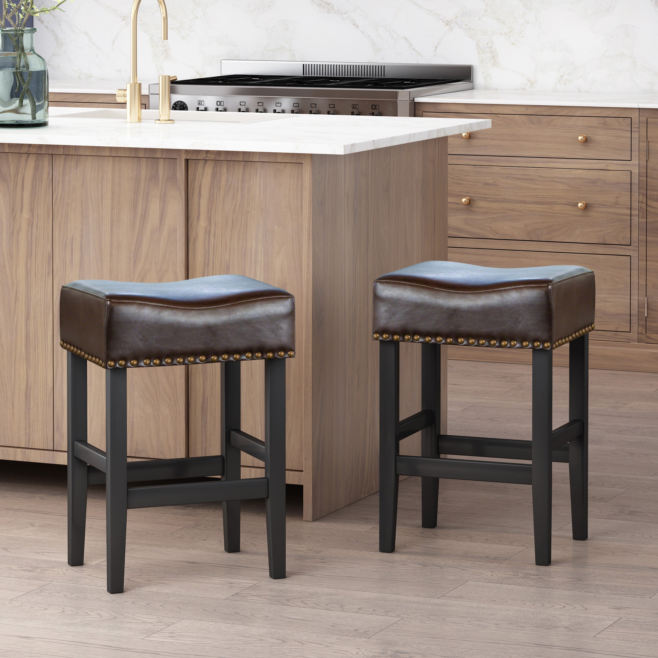 Chantal Backless Leather Counter and Bar Stool, Set of 2