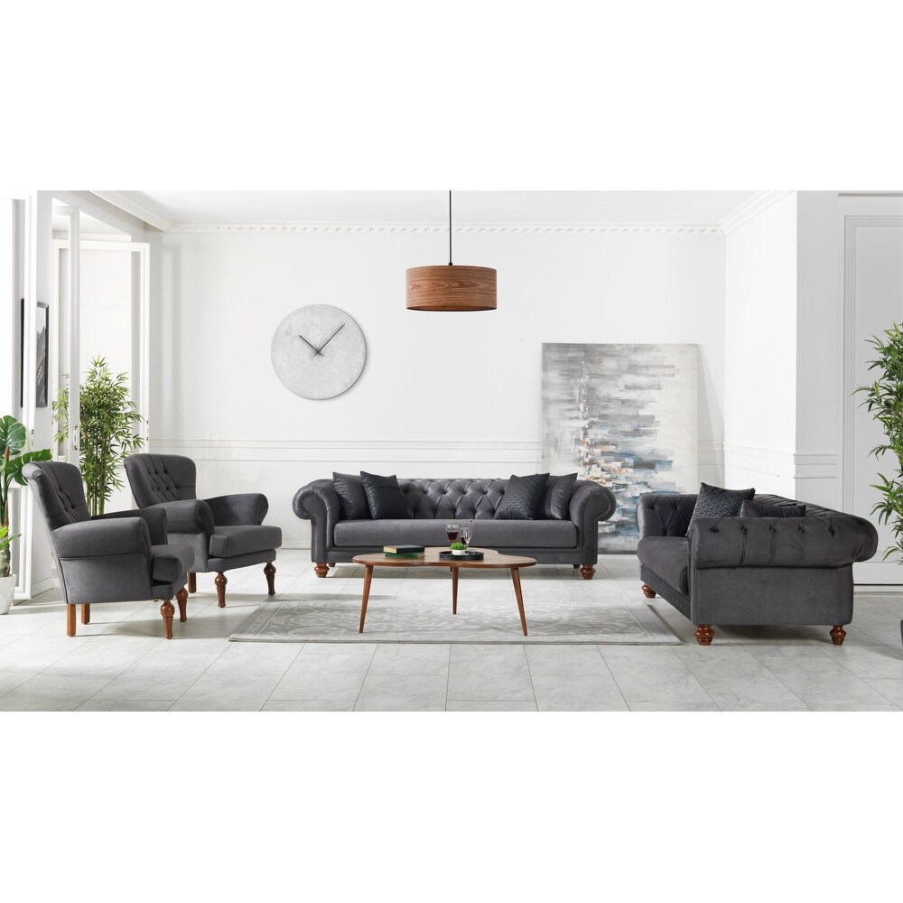 Benjamin Single Cushion Chesterfield 4 piece Living Room Two Sofa and Two Chair set