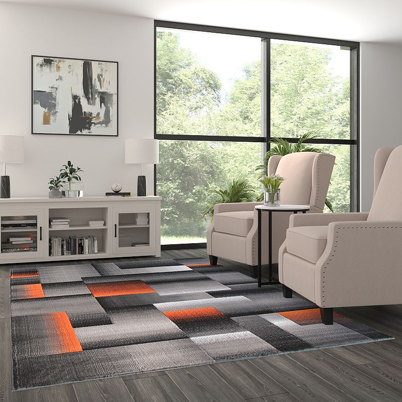 Masada Rugs Masada Rugs Trendz Collection 6'x9' Modern Contemporary Area Rug in Orange， Gray and Black-Design Trz861