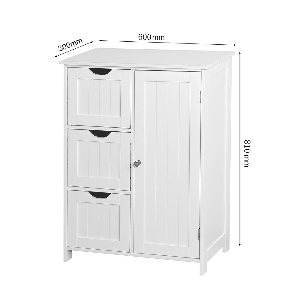 White Bathroom Storage Cabinet Freestanding Floor Cabinet with Drawers and Adjustable Shelf for Livingroom Display Cabinet