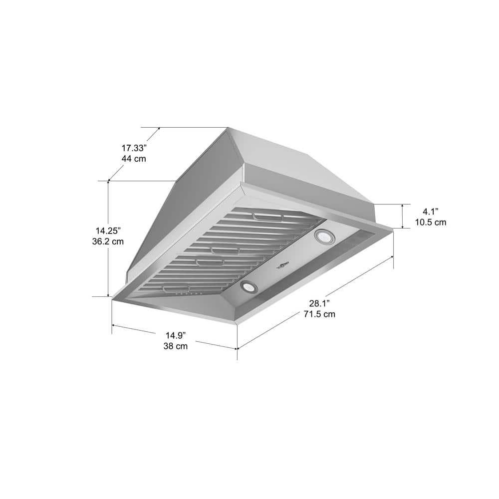 Ancona Chef Insert 28 in Range Hood with LED in Stainless Steel