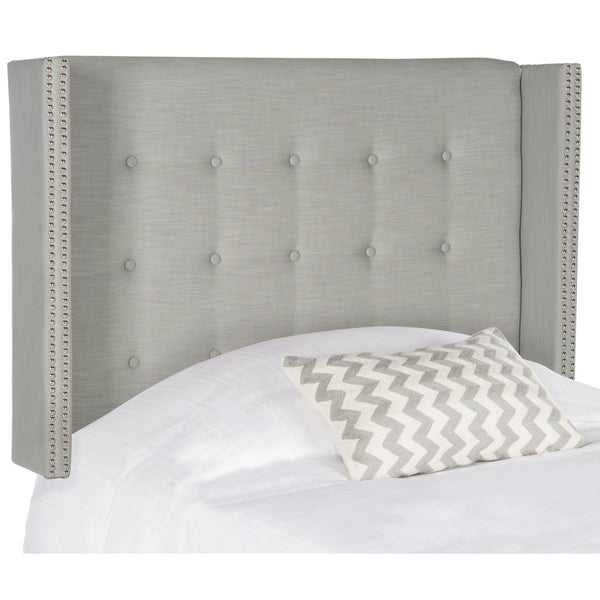 SAFAVIEH Keegan Silver Linen Upholstered Tufted Wingback Headboard (Full) - - 11551622