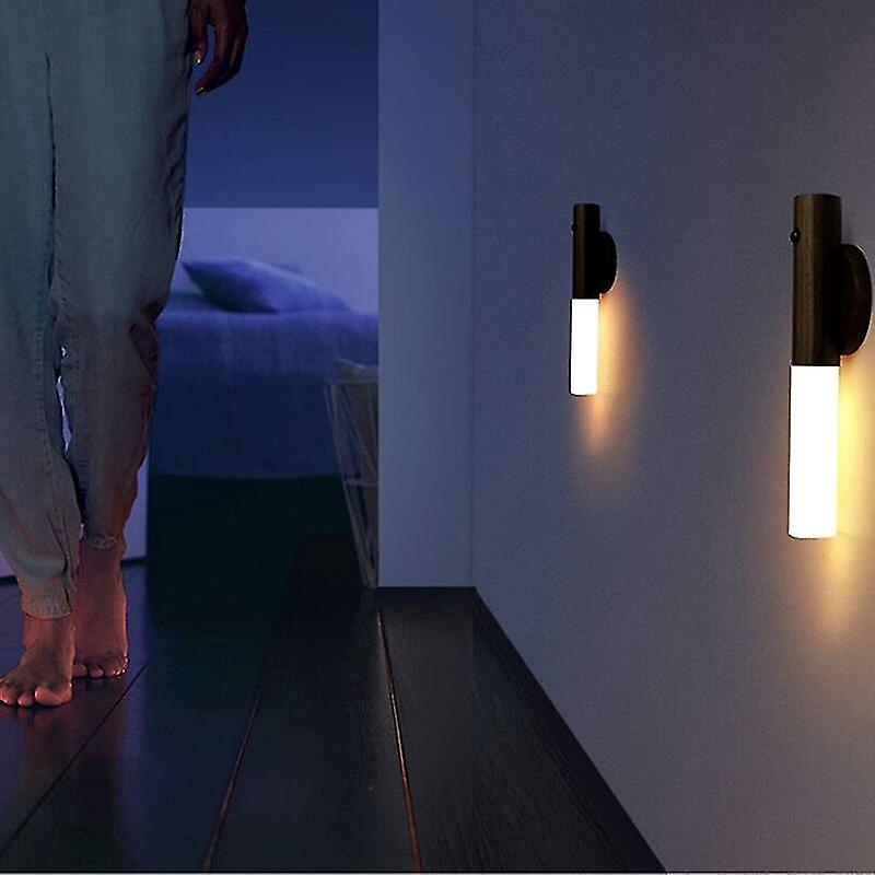 Wall Lamp Indoor Wood Led Night Lights Battery Powered Portable Sconce Wall Lamp Wireless Rechargeable Induction Night Light With Magnet For Stairs Co