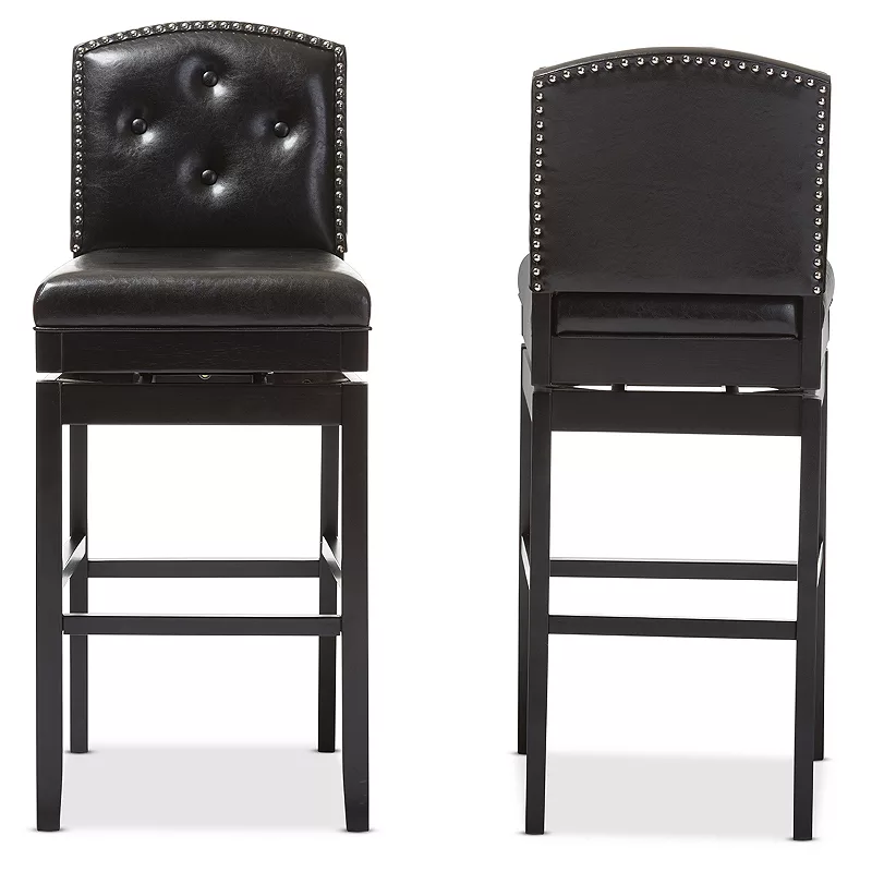 Baxton Studio Ginaro Faux-Leather Swivel Bar Stool 2-piece Set