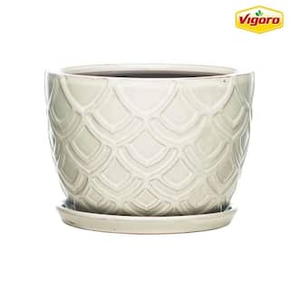 Vigoro 8.3 in. Cressida Medium White Ceramic Planter (8.3 in. D x 6 in. H) With Drainage Hole CRM-081555