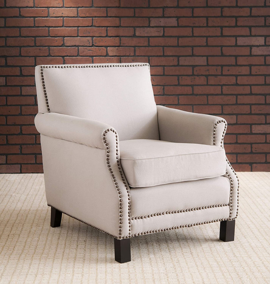 Modern Accent Chair  Cushioned Seat With Rolled Arms  ampNailhead Trim   Midcentury   Dining Chairs   by Declusia  Houzz