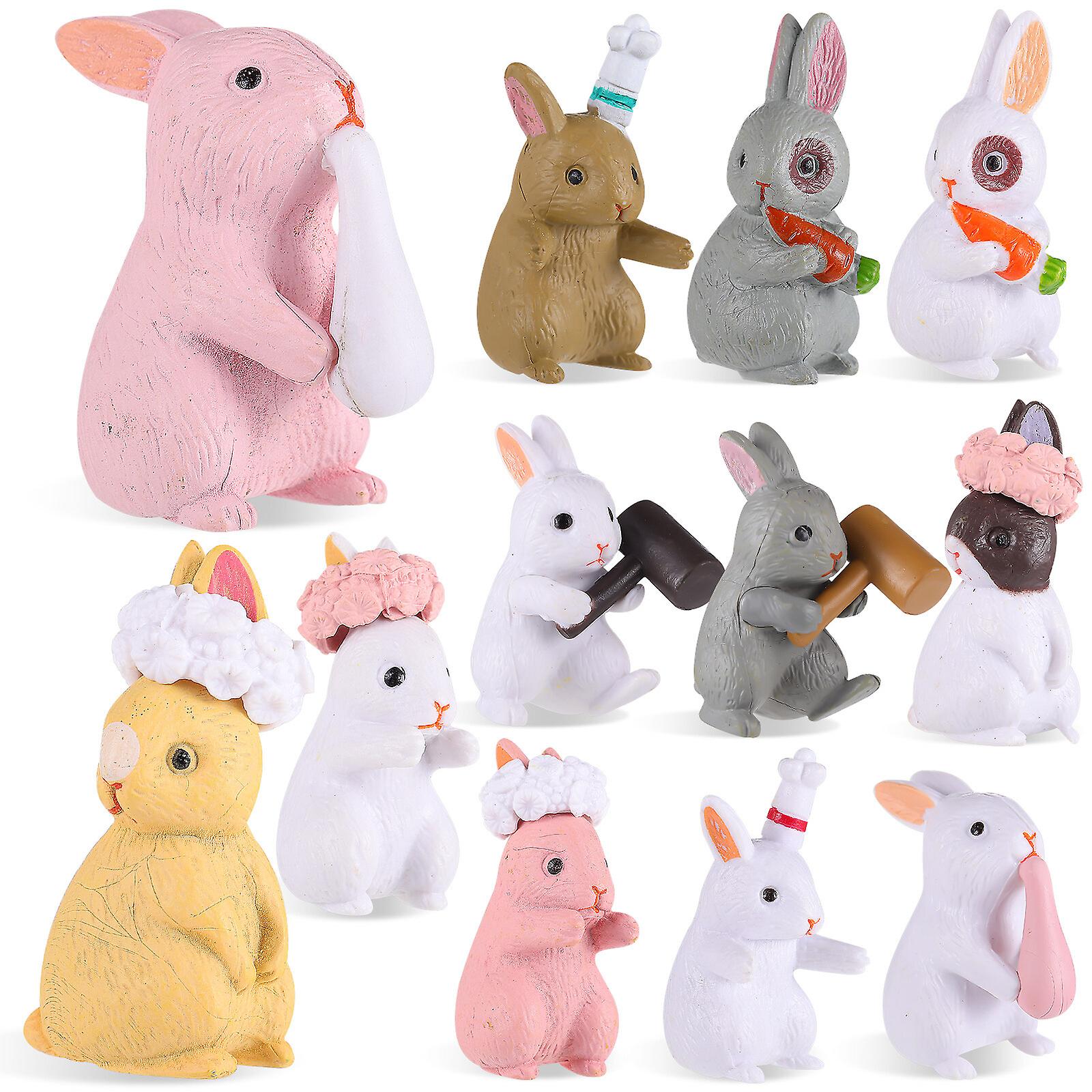 24 Pcs Rabbit Figures For Kids Cartoon Bunnies Toys Miniature Rabbit Statues Garden Figurines Desk Decorations