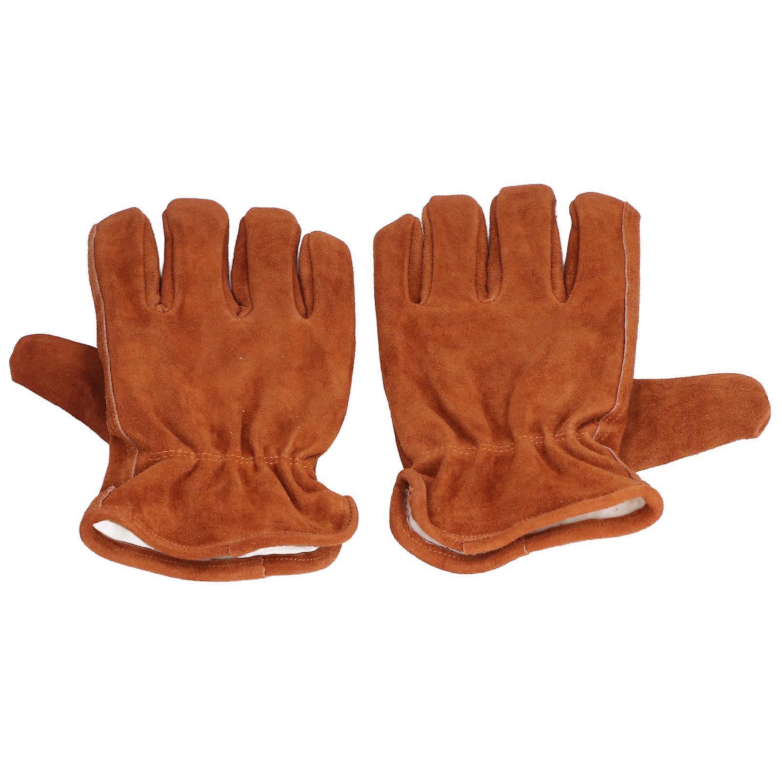 1 Pair Cowhide Work Gloves Heat Fire Resistant Forge Welding Gloves For Construction Gardening Bbqbrown Xl