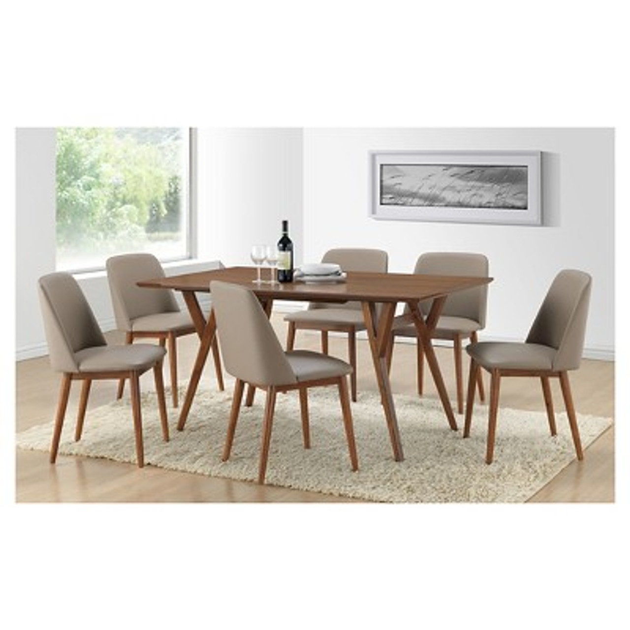 Lavin Mid-Century Faux Leather Dining Chairs - Brown Walnut/Beige (Set Of 2) - Baxton Studio