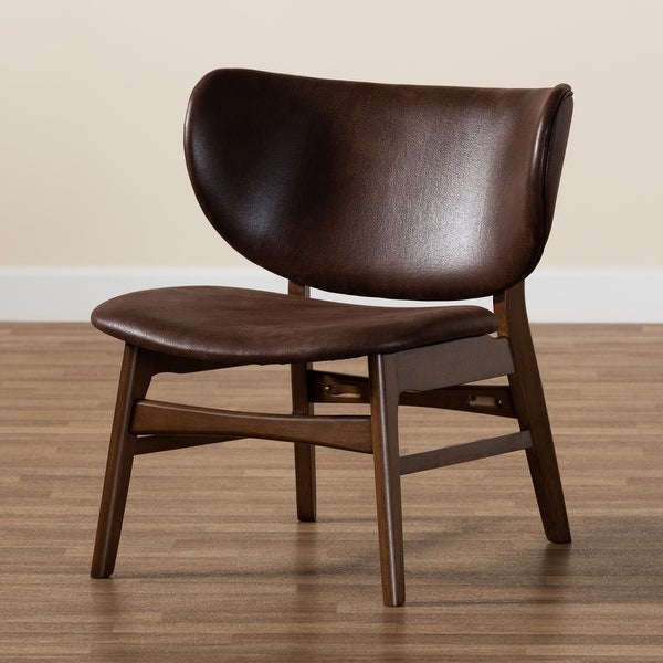 Marcos Mid-Century Modern Faux Leather Living Room Accent Wood Chair