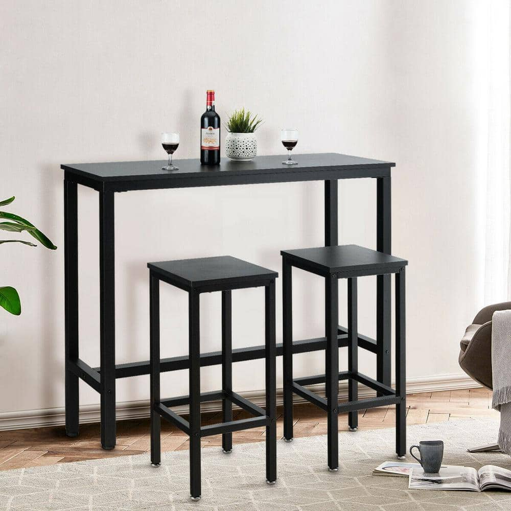 Boyel Living Black 3-Piece Bar Dining Table with Stools HYSN-65793BK