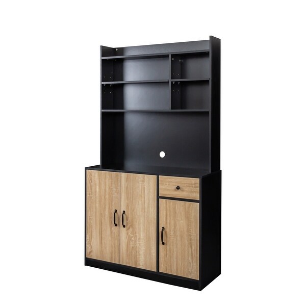 Modern High Wardrobe Cabinet，with 3 Doors，1 Drawer and 1 Open Shelves - - 37291766