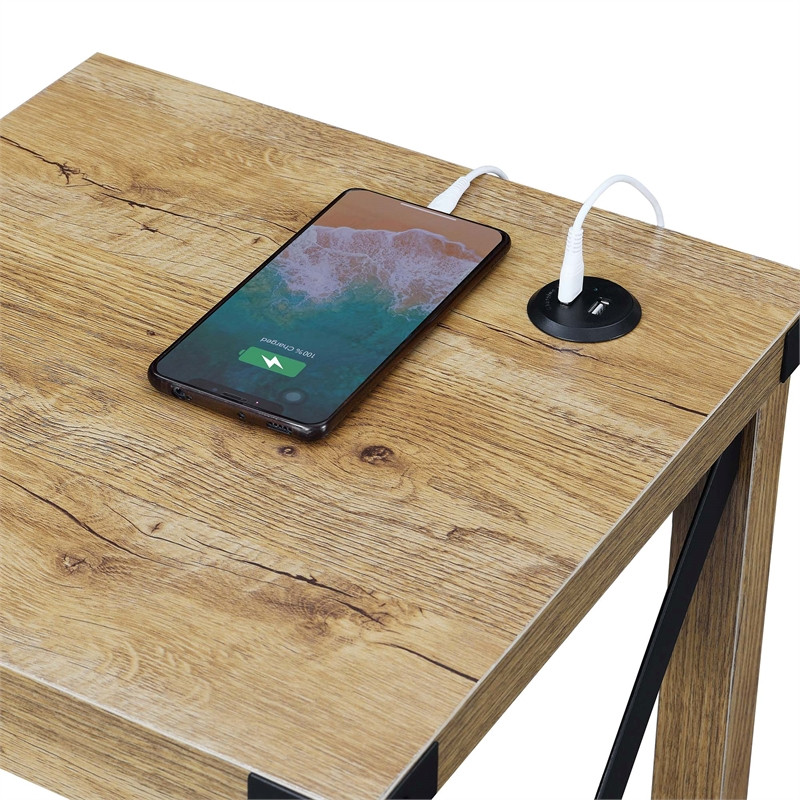 Durango End Table with Charging Station in Light English Oak Wood Finish   Industrial   Side Tables And End Tables   by Homesquare  Houzz