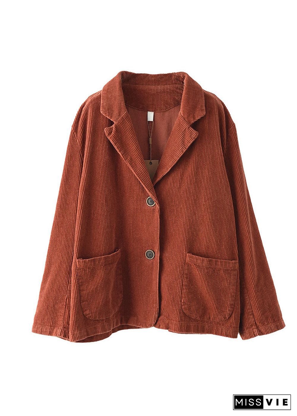 Chic Caramel button pockets V Neck Corduroy coats Spring