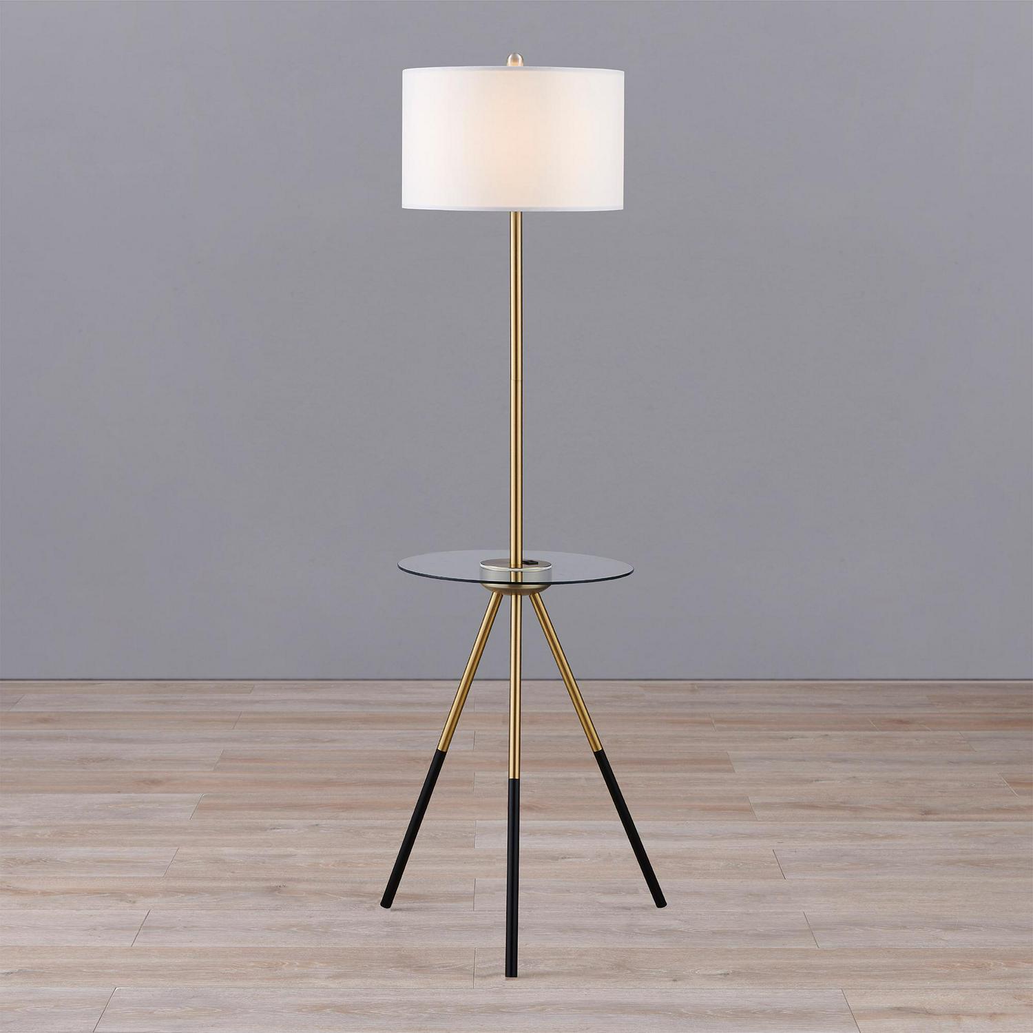 Versanora Myra Floor Lamp with Table and Built-In USB， Gold