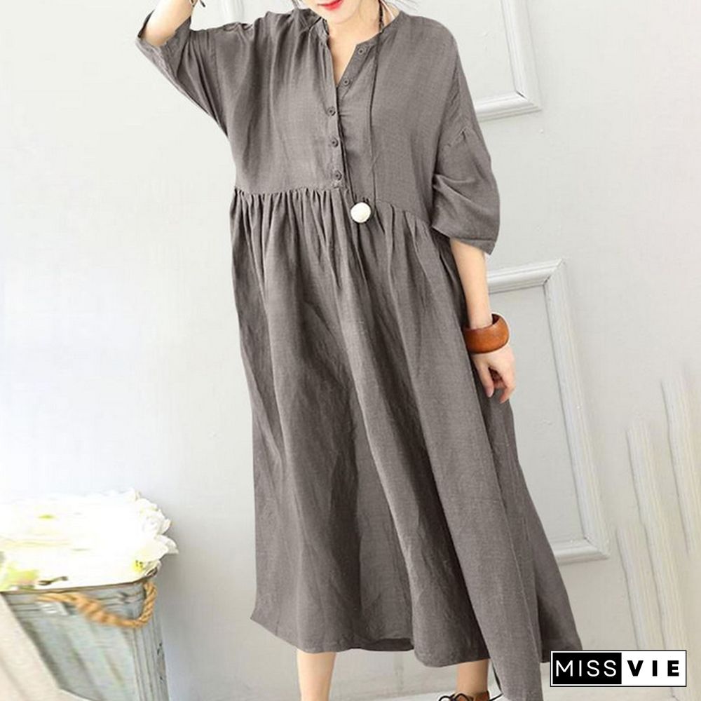 Spring Cotton Literary Leisure Solid Color Loose Cardigan Pullover Black Dresses