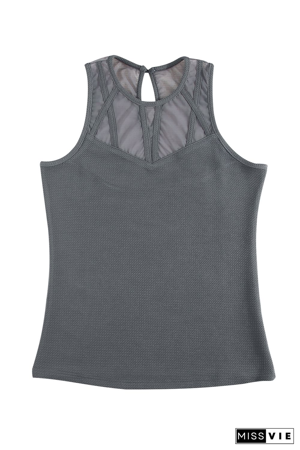 Gray Strappy Mesh Splicing Ribbed Tank Top