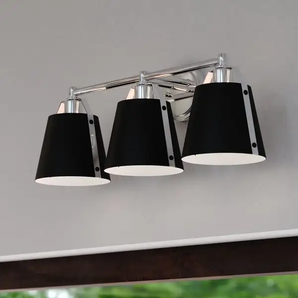 Barrington Black and Chrome Industrial Bathroom Vanity Light Fixture with Metal Shade