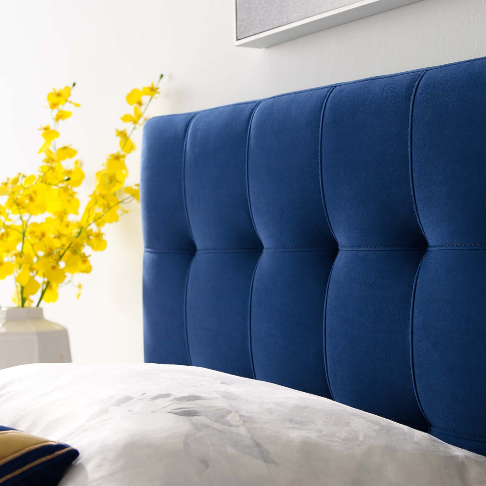 Navy Lily Biscuit Tufted Twin Performance Velvet Headboard   Transitional   Headboards   by First of a Kind USA Inc  Houzz