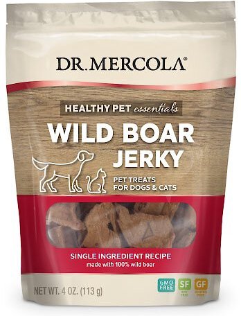 Dr. Mercola Wild Boar Jerky Dog and Cat Treats， 4-oz bag