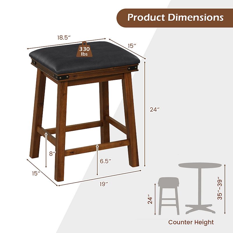 Set Of 2 Dining Bar Stool With Rubber Wood