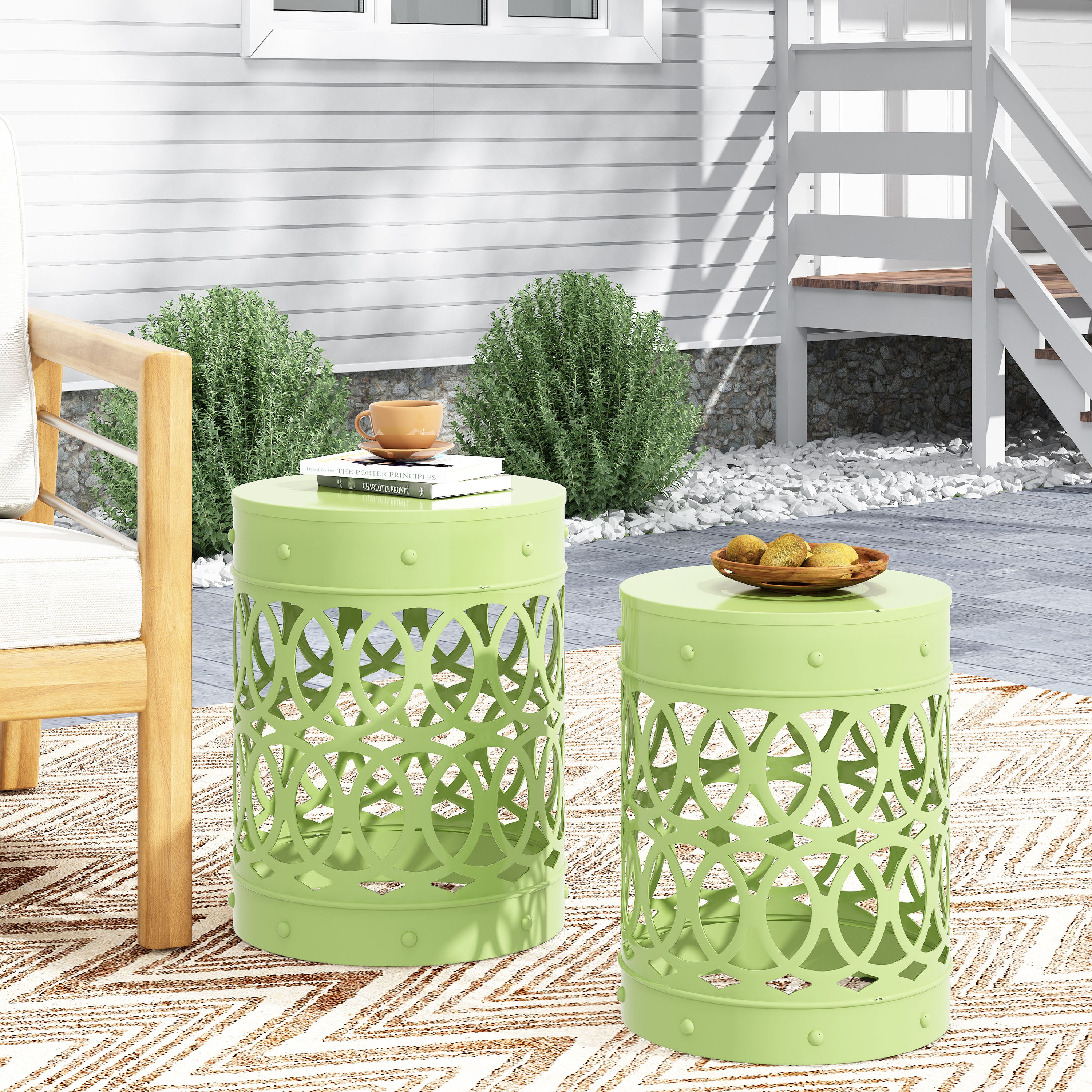 Pellerin Outdoor Metal Side Tables, Set of 2