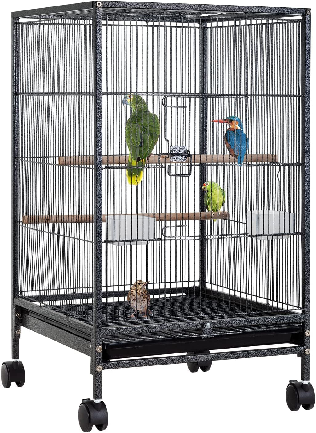 CL.HPAHKL 35 inch Height Bird Cage with Perches， Large Metal Rolling Bird Cages for Parakeets with Stand Heavy Duty Parrot Cage for Parrots Conure Lovebird Cockatiel