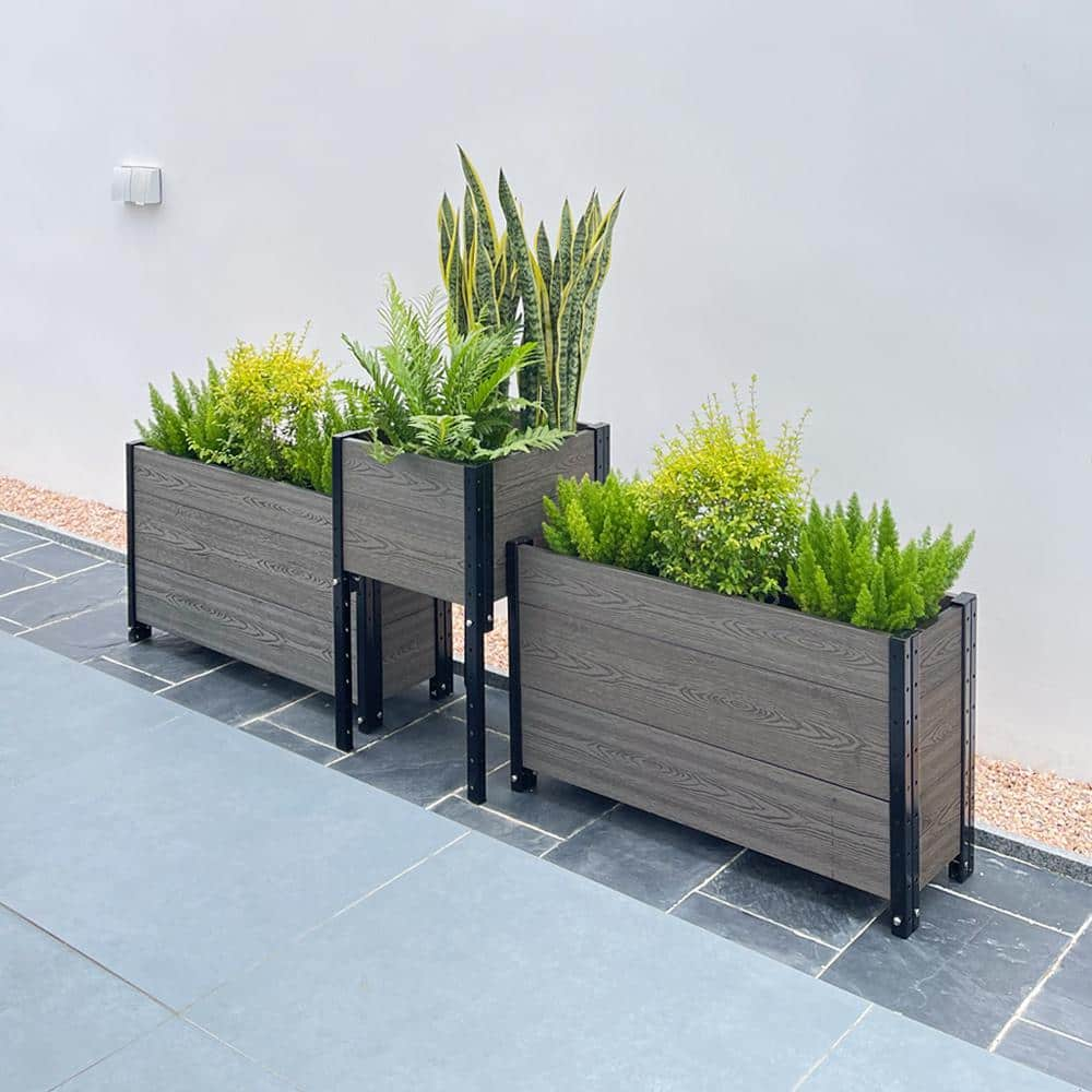 EverBloom Planter 17 in. D x 28 in. H x 91 in. W Grey and Black Composite Board and Steel Corner and 2-Trough Bundle K2219G