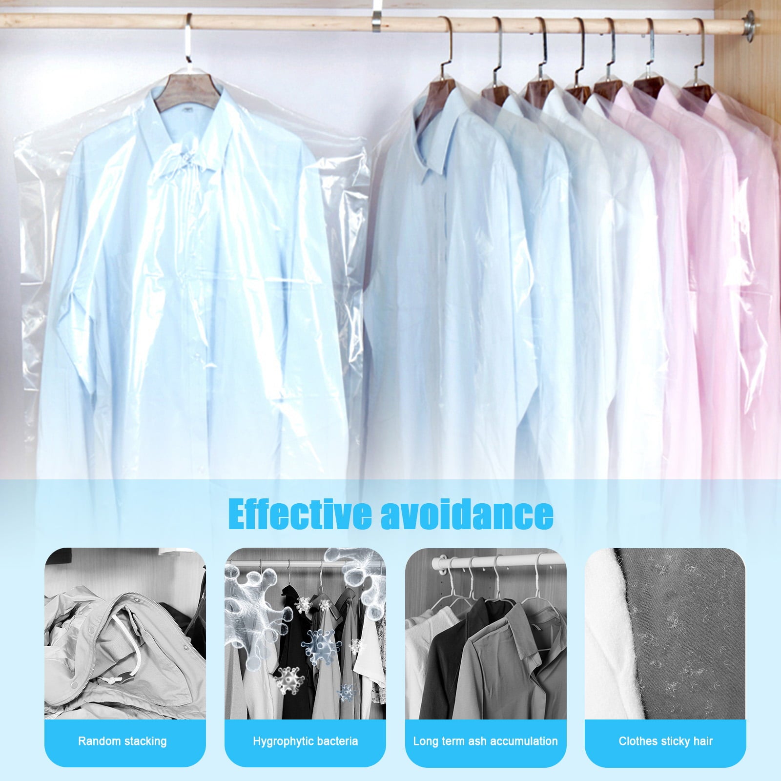 TSV Transparent Garment Covers, 10 PCS Plastic Clothing Dust Covers for Dry Cleaner, Home Closet Storage Hanging Garment Bags for Suits, Closet Storage Dust Cover for Clothes (23.6 x 35.4 Inch)