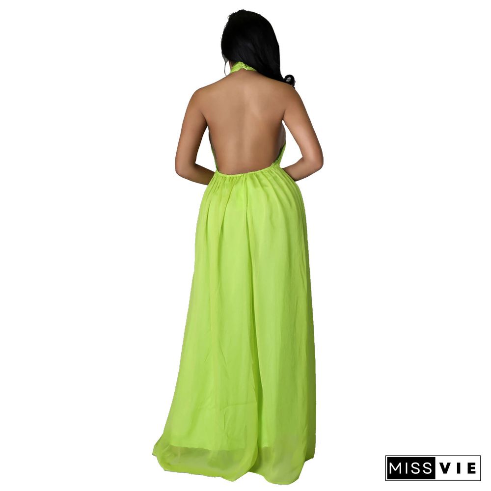 Halter Neck Backless Loose Wide Leg Jumpsuit