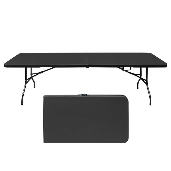 High Load Bearing Foldable Table Black，8ft Folding Table， Portable Plastic Table