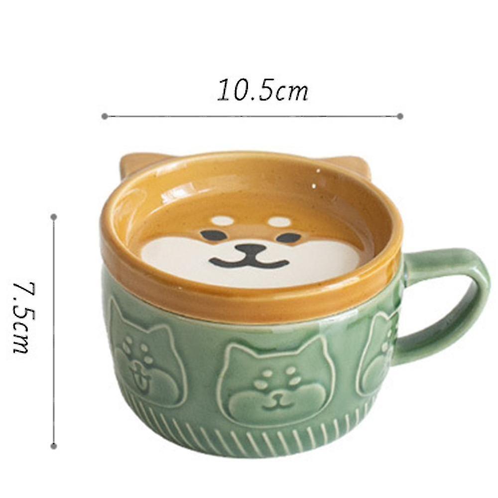 Japanese Cute Mug Creative Ceramic Shiba Inu Panda Coffee Cup With Lid Home Couple Milk Breakfast C