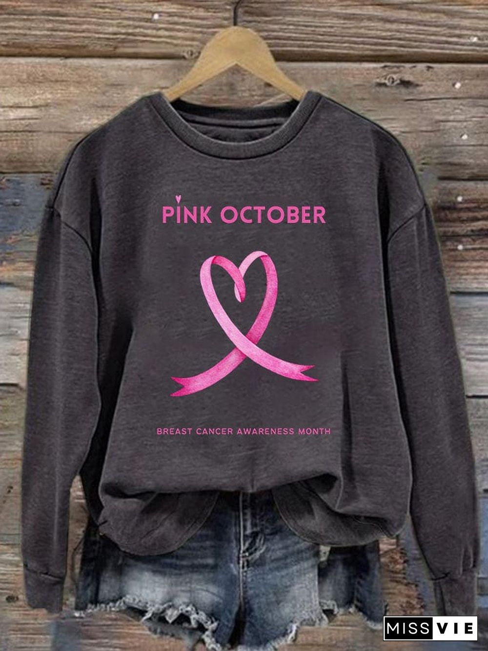 Women's Pi̇nk October Breast Cancer Awareness Month Print Long Sleeve Sweatshirt