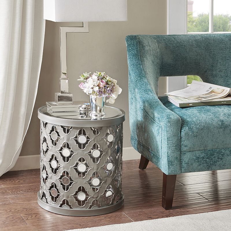 Madison Park Quatrefoil Mirrored End Table