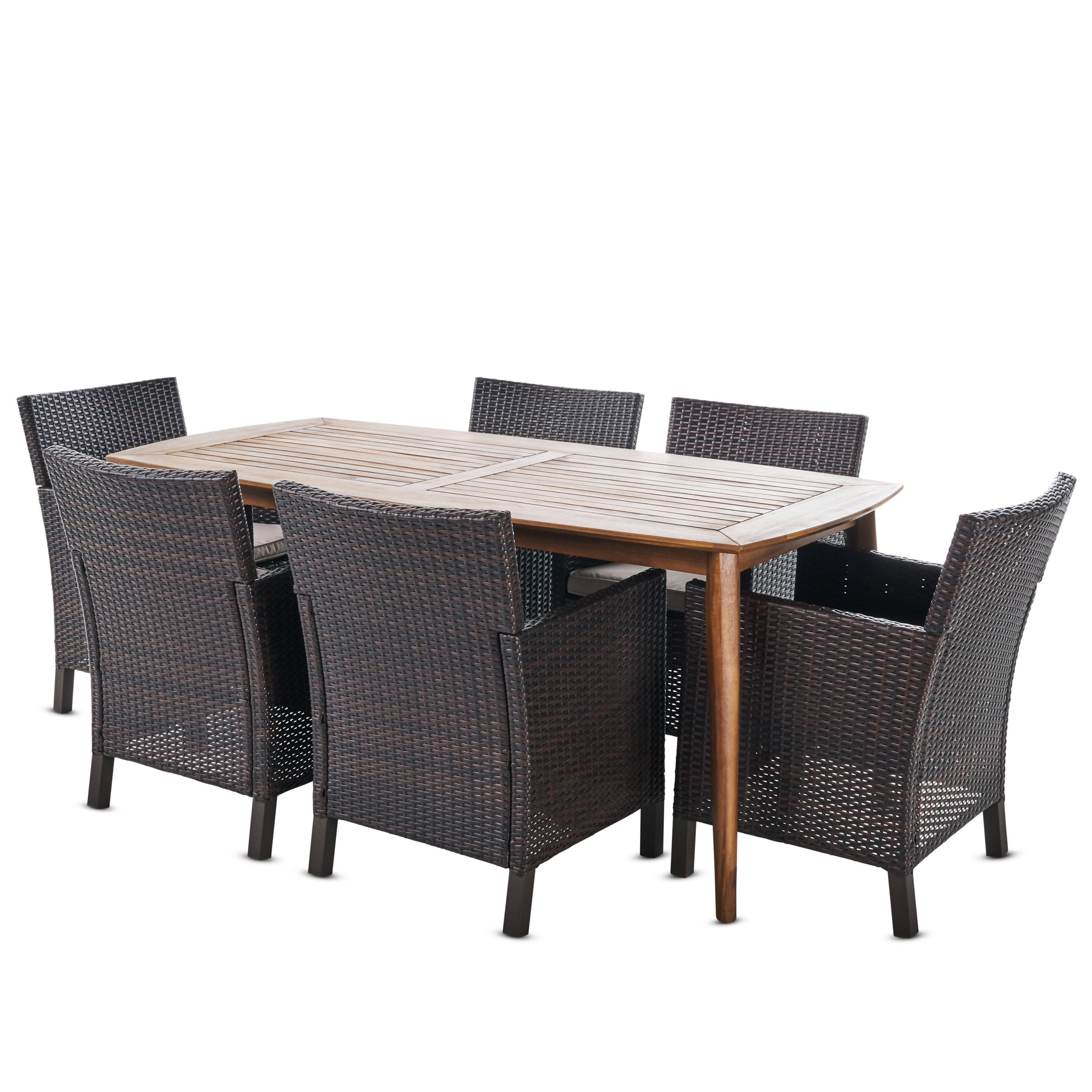 Reeves Outdoor 7 Piece Wicker Dining Set with Acacia Wood Table