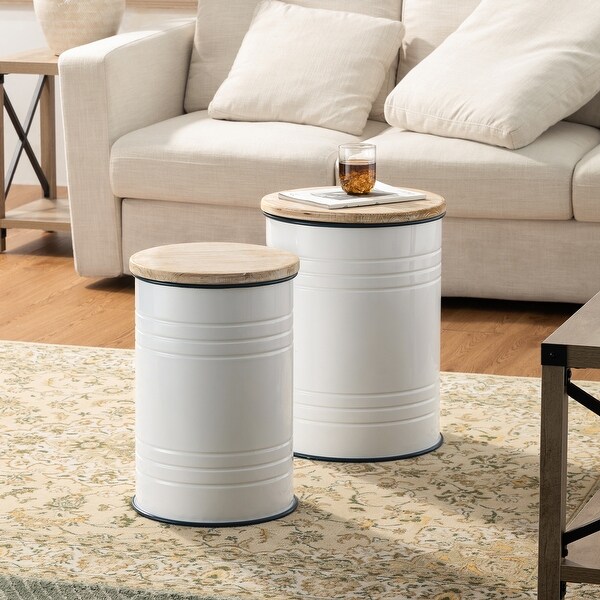 Set of 2 Indoor or Outdoor Farmhouse Enameled Storage Side Tables