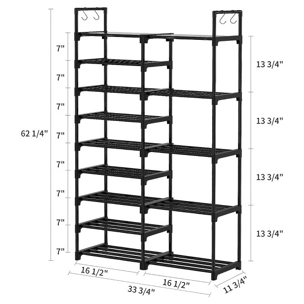 Wowlive 9 tier Large Stackable Metal Shoe Rack Shelf Storage Tower Unit Cabinet Organizer For Closets Fits 30 To 35 Pairs Black